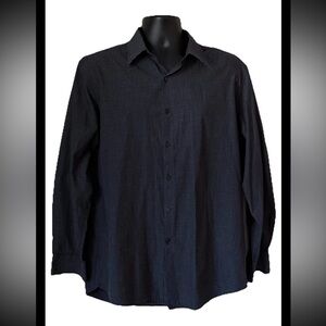 To The Max Men’s Button Down Checkered Shirt L 16”-16.5” Navy Blue White Casual